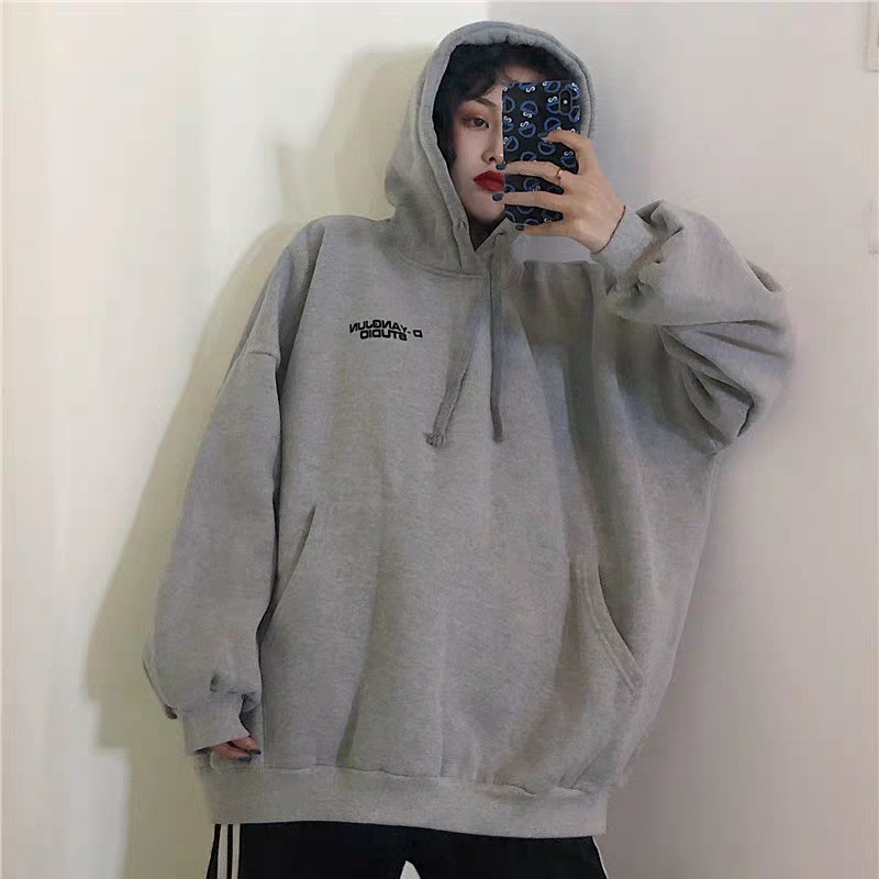 (ORDER) Áo nỉ hoodie nữ dày dặn form rộng in chữ ngực cá tính