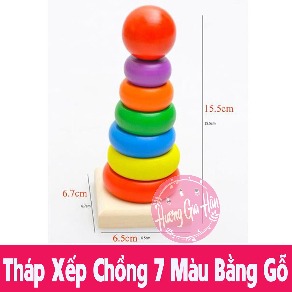 Đồ Chơi Tháp Chồng 7 Màu Bằng Gỗ - Giáo cụ Montessori Giúp Bé Nhận Biết Màu Sắc, Tập Đếm và Sự Khéo Léo