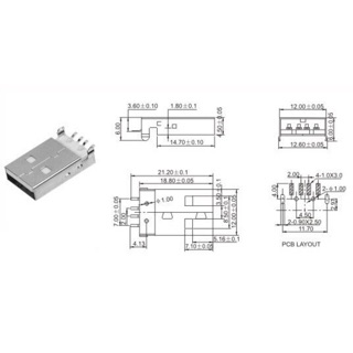 Set 10 Đầu USB Type-A Đực Hàn PCB – USB Male Plug (4 Pin) – Loại Hàn Chân PCB