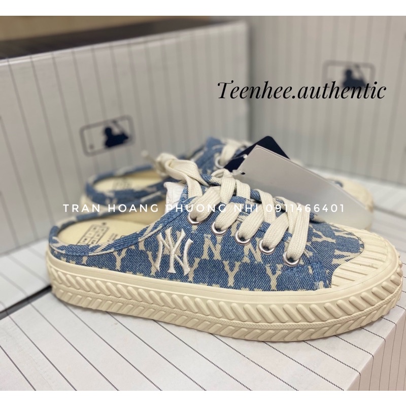 Giày MLB mule Denim nhạt full box tag chính hãng