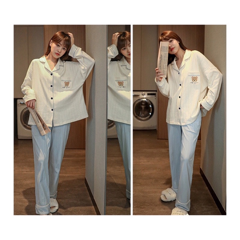 Đồ bộ đồ ngủ pyjama tay dài nhí nhảnh dễ thương phong cách hàn quốc thu đông | BigBuy360 - bigbuy360.vn