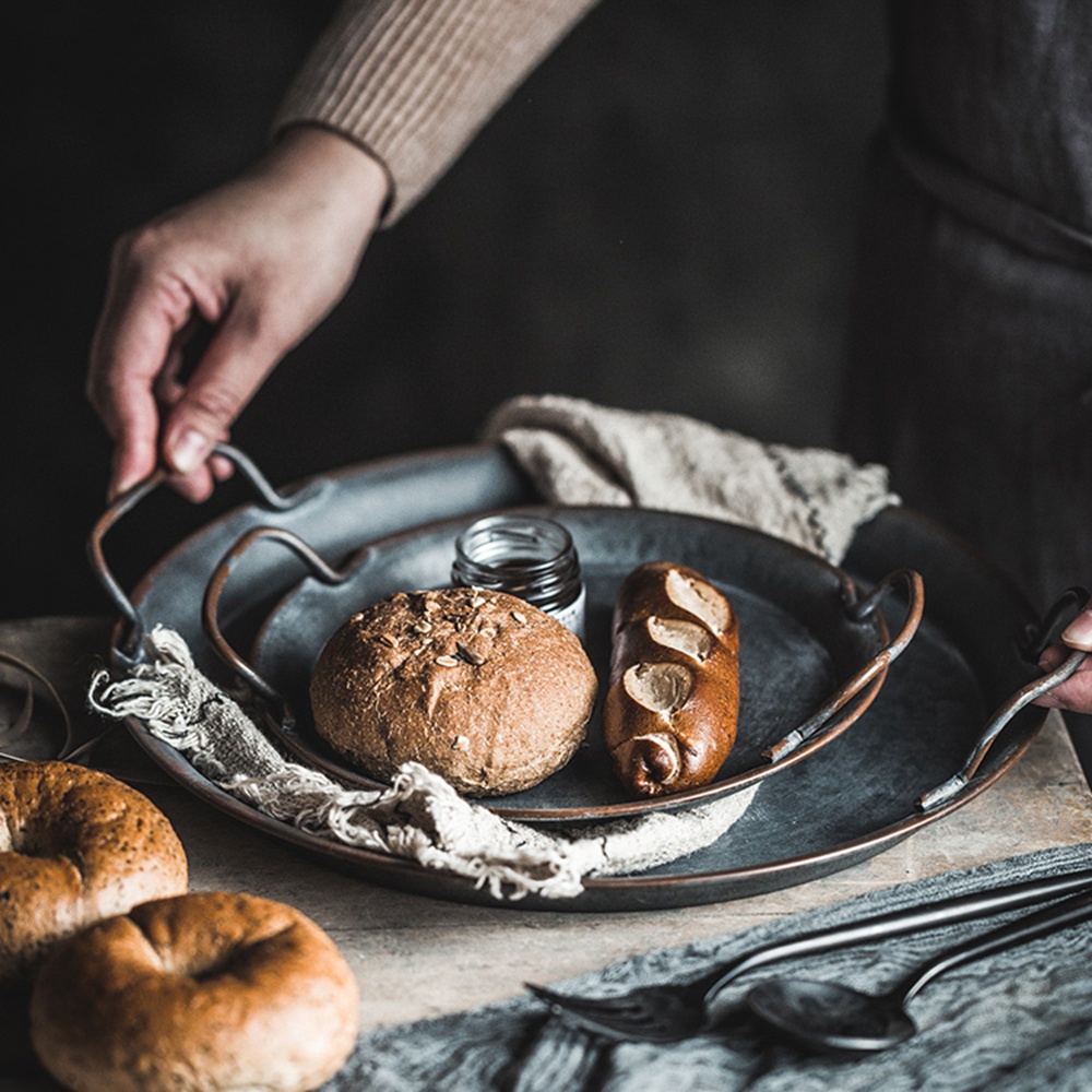 Khay Đựng Bánh Mì Bằng Sắt Có Tay Cầm Phong Cách Vintage