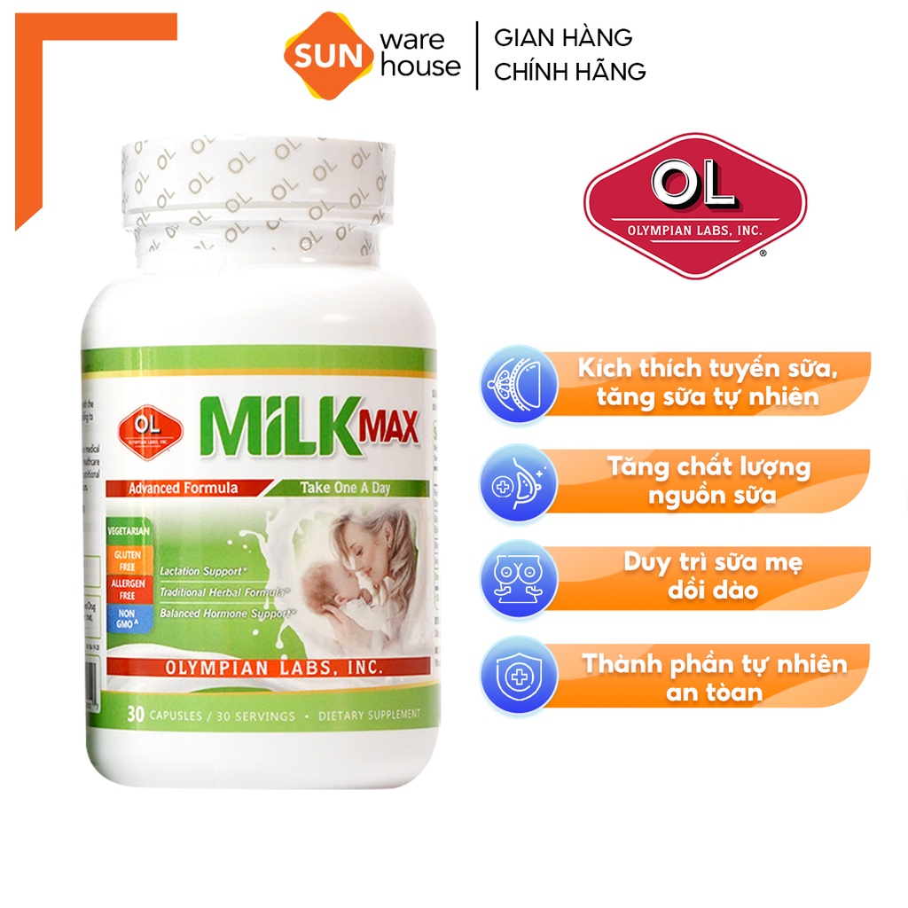 Viên Uống Lợi Sữa Olympian labs Milk Max Breastfeeding Support Duy Trì Nguồn Sữa Mẹ 30 Viên