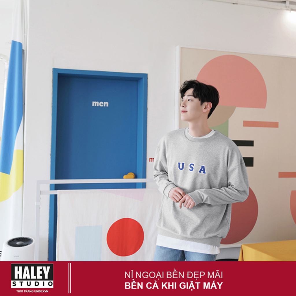 Áo Sweater USA Haley 4 màu vải nỉ bông dày ấm áp đường may kỹ