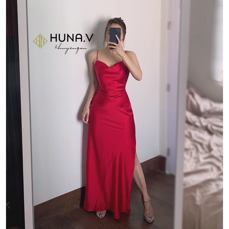 Váy Lụa cổ đổ Xẻ Tà Sexy - Lụa 100% | BigBuy360 - bigbuy360.vn