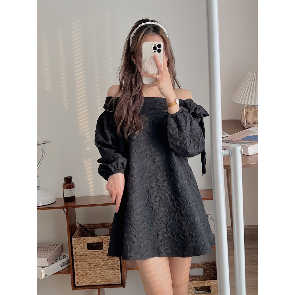 [SẴN/VIDEO] ĐẦM ÁO GẤM TRỄ VAI NƠ BUỘC 3 MÀU SIÊU XINH TOPY DRESS