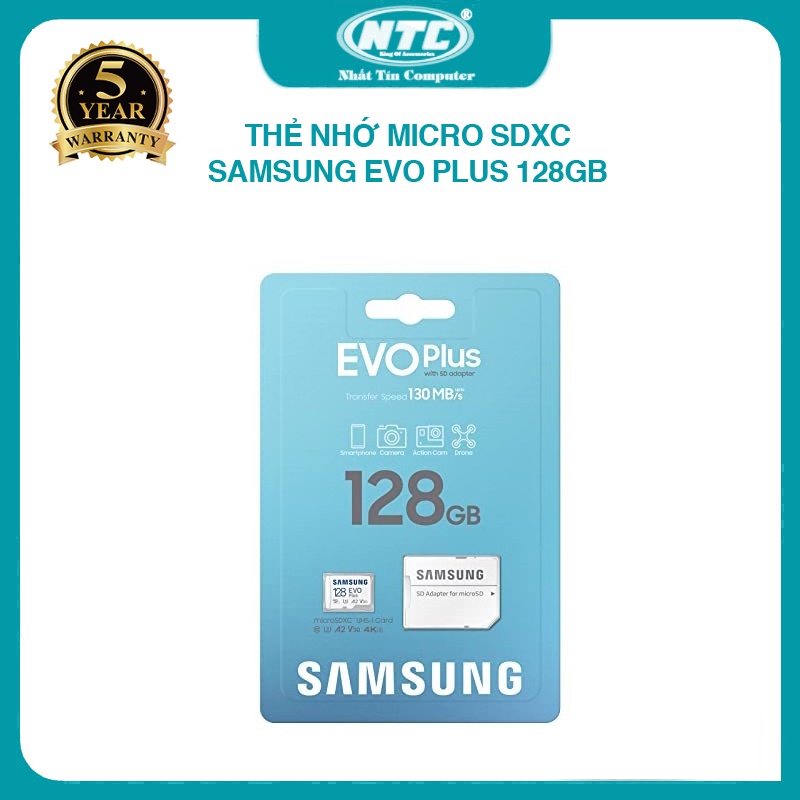 Thẻ nhớ MicroSDXC Samsung Evo Plus 128GB U3 4K R130MB/s W60MB/s kèm adapter box Anh New 2022 (trắng) Nhất Tín Computer