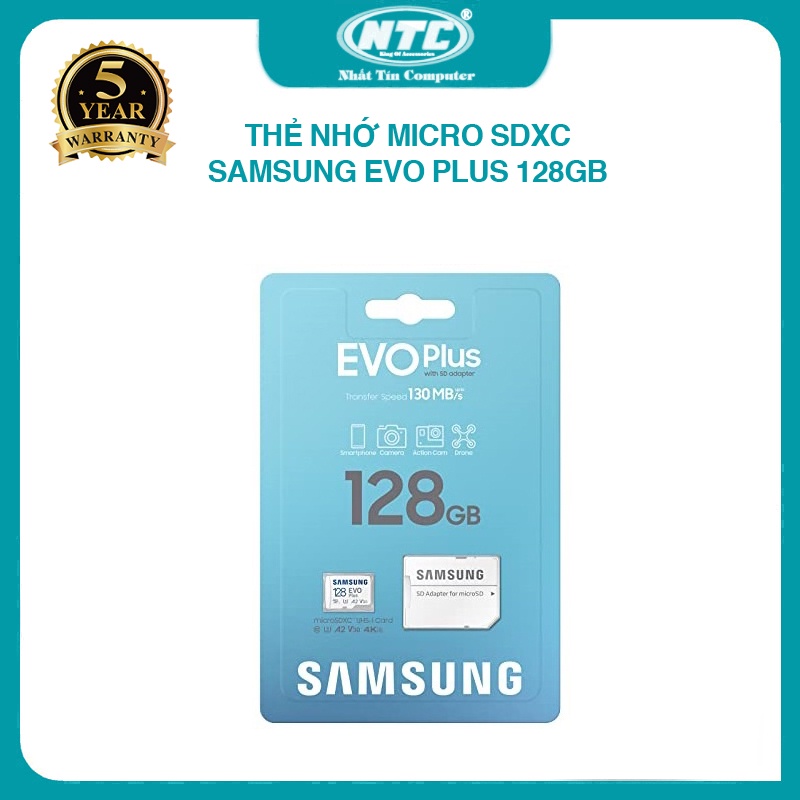 Thẻ nhớ MicroSDXC Samsung Evo Plus 128GB U3 4K R130MB/s W60MB/s kèm adapter 2022 (trắng)