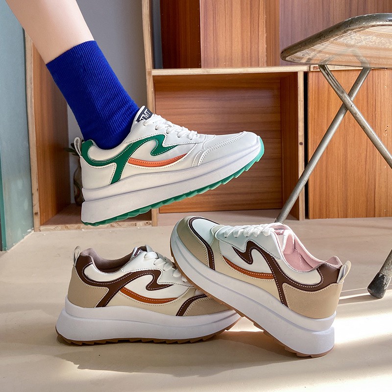 giày thể thao nữ độn đế tăng chiều cao cách điệu A5 ( trắng nâu- trắng xanh) HÀNG MỚI VỀ Chinh giày