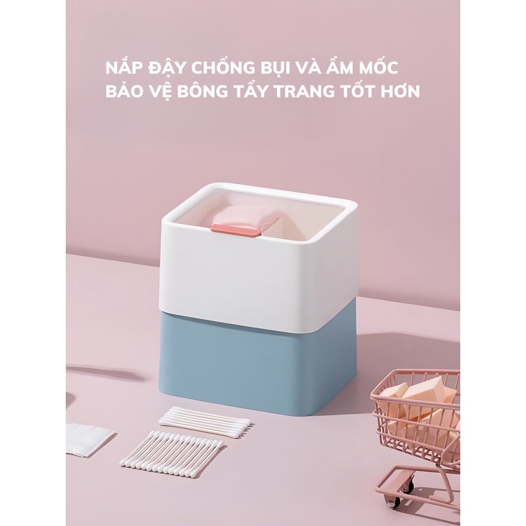 Hộp nhựa đựng bông tẩy trang, đồ trang điểm Miniso tiện dụng nhỏ gọn