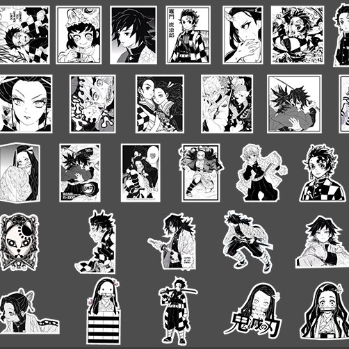 Bộ 50 Miếng Dán Hình Demon Slayer Màu Trắng Đen Trang Trí Laptop/Xe Đạp/Xe Hơi