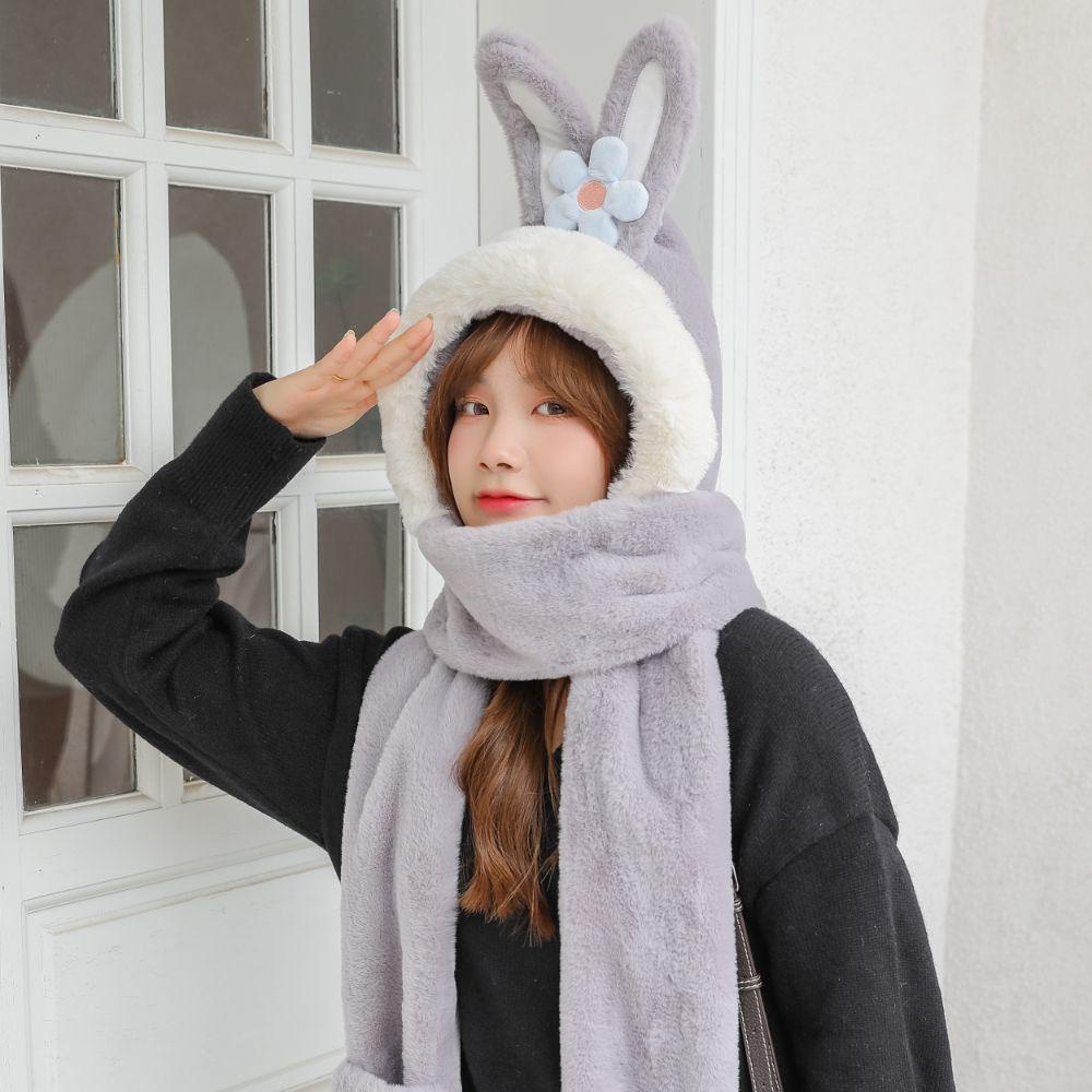 Bộ Nón Khăn Choàng Găng Tay Tai Thỏ 3 Trong 1 Bằng Vải Bông Ấm Áp Thời Trang Mùa