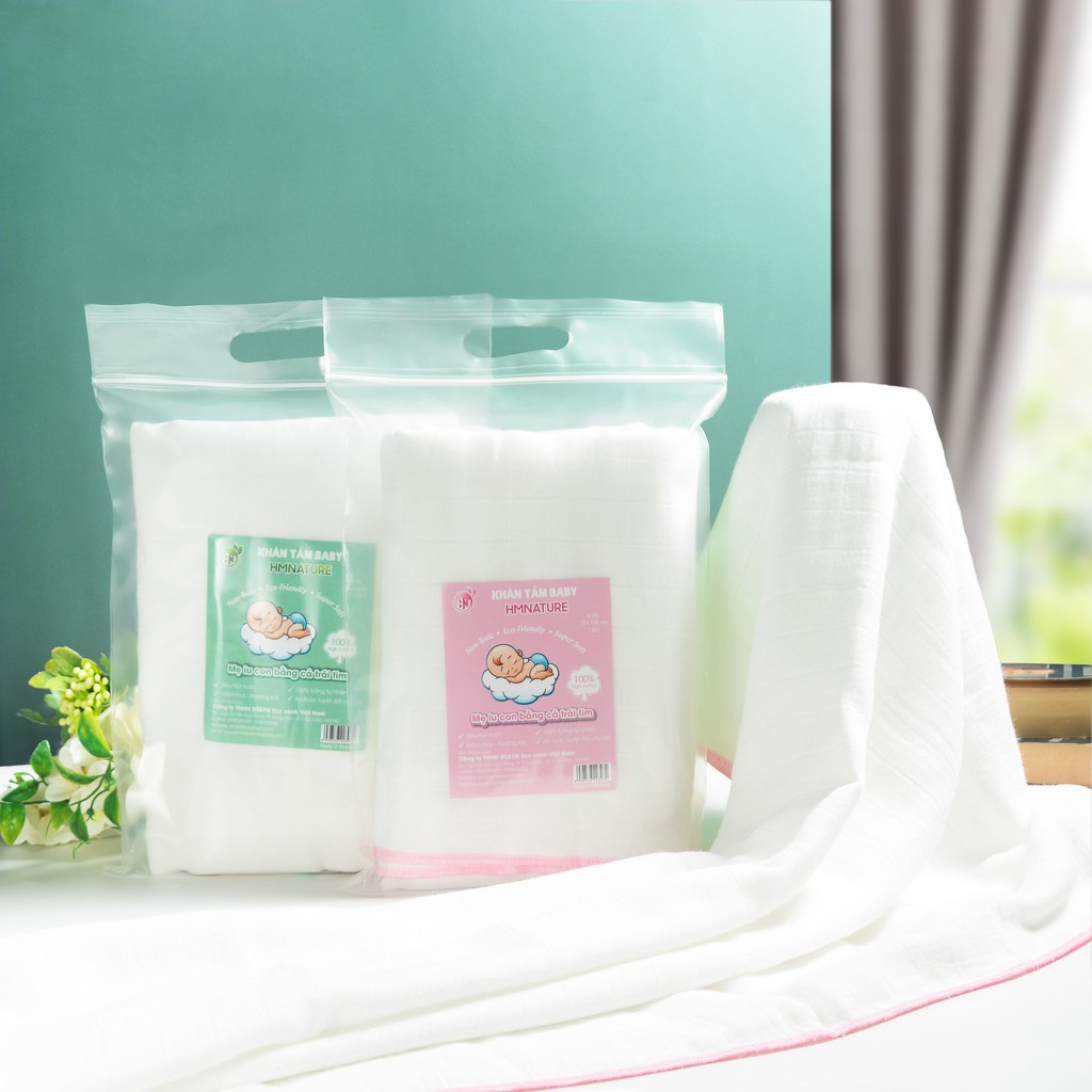 [CHÍNH HÃNG ] Khăn tắm cho bé, khăn tắm em bé Cotton Dệt Ô Cao Cấp HMNATURE