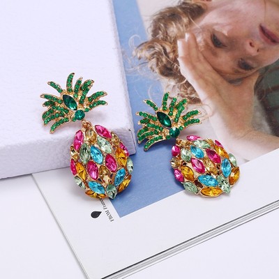 Khuyên tai Pinkdudu PD696 hợp kim kiểu trái dứa đính đá nhiều màu sắc thời trang cho nữ