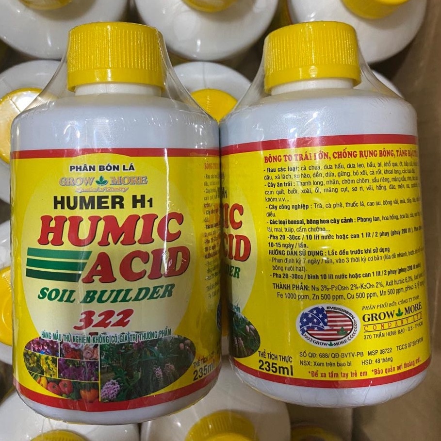 Acid Humic 322 235ml, Phân bón super humic, ra rễ mạnh - phát triển nhanh, tăng ra hoa đậu trái