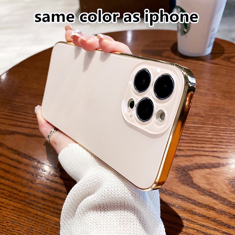 Ốp lưng thủy tinh cứng màu chính cho iPhone 13 pro max 12 11 pro max sang trọng mạ bảo vệ toàn bộ camera silicone mờ chống va đập Ốp lưng điện thoại