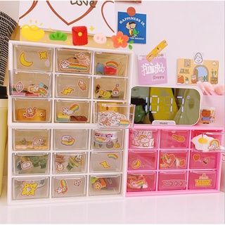 Hộp 9 Ngăn Kệ 9 Ngăn Kéo Mini Để Bàn Đựng Phụ Kiện Siêu Xinh Tặng Kèm Sticker