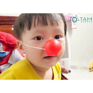 Mũi chú hề đỏ bằng nhựa có dây đeo ĐK4.5cm