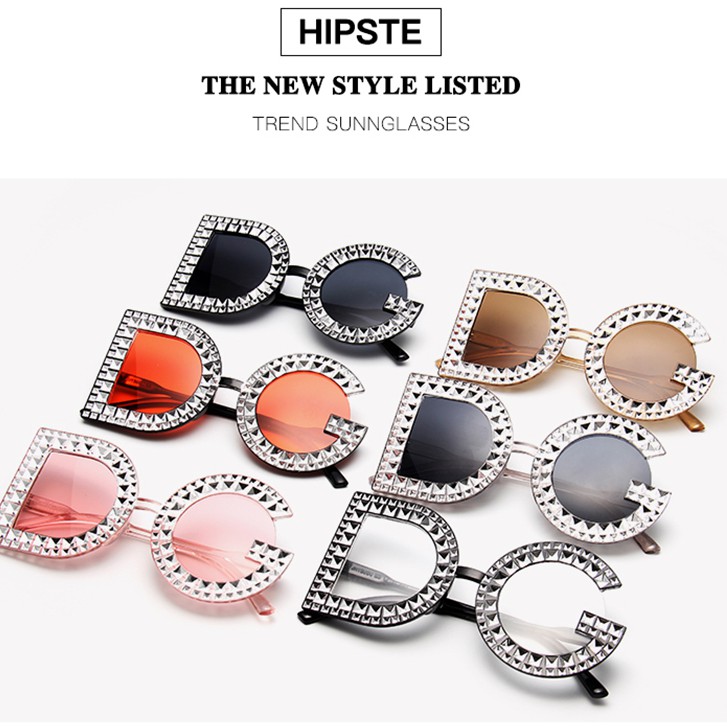 Kính mát có gọng kim loại đính đá độc đáo phong cách Âu Mỹ thời trang cho nữ
