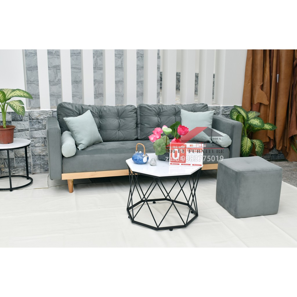 Ghế Sofa băng dài - 3 chỗ - Chất Nhung, màu xám xanh