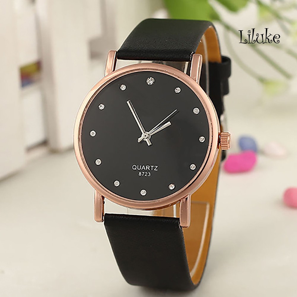 Đồng Hồ Đeo Tay Dây Giả Da Đính Đá Thời Trang Xinh Xắn Cho Nữ