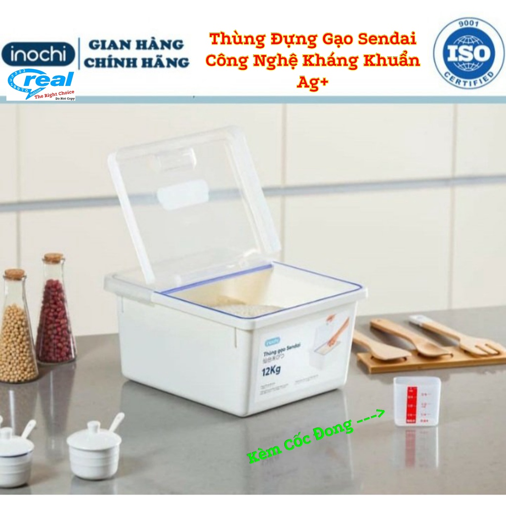 Thùng đựng gạo nhựa cao cấp Sendai 12Kg ,Thùng gạo cao cấp kháng khuẩn