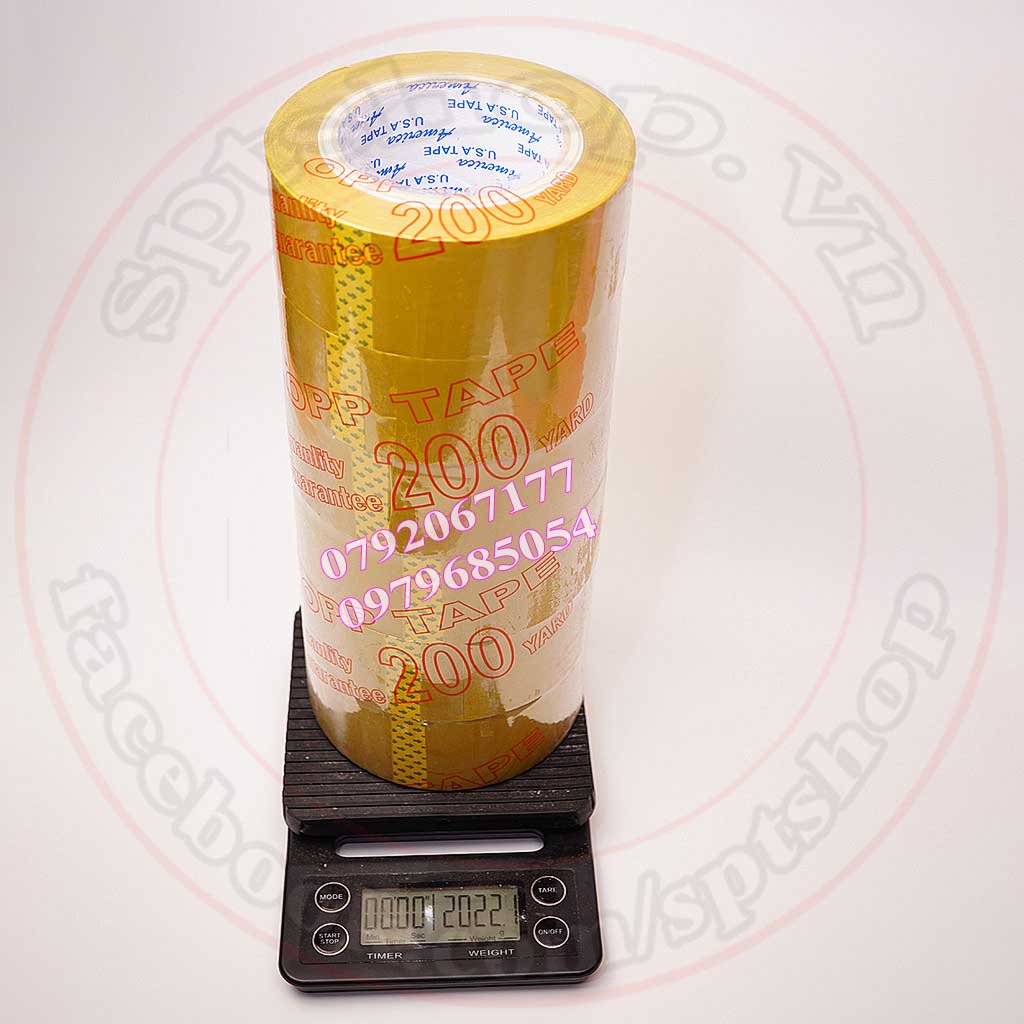Băng keo 200 yard loại cây 2kg, băng dính đóng hàng màu vàng đục
