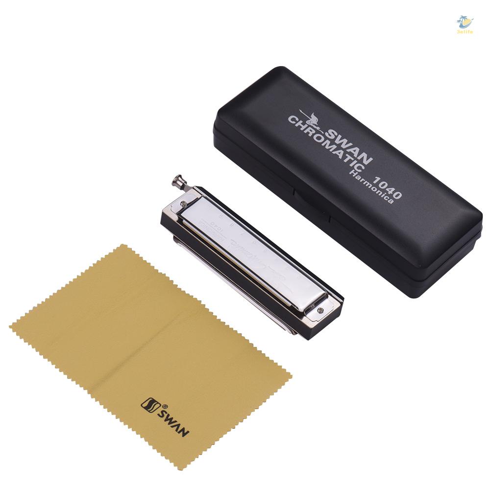 Kèn Harmonica Swan Chromatic 10 Lỗ 40 Tông C Màu Bạc Kèm Hộp Tinh Tế