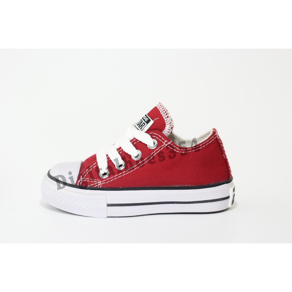 Giày Thể Thao Converse Cổ Thấp Phối Dây Cột Màu Đỏ Size Uk 21-35 Cho Bé