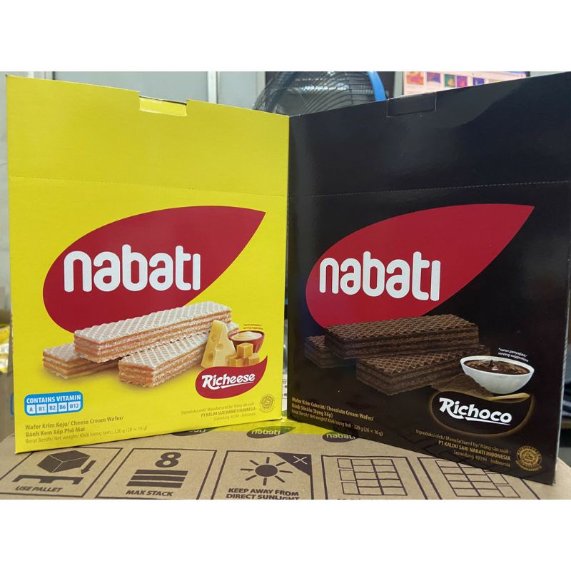 Hộp 20 thanh Bánh Xốp Phô Mai Richeese Nabati Cheese Cream Wafer 320g(20 thanh x 16g)Socola 320g
