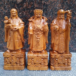 Tượng Tam đa phúc lộc thọ gỗ thơm (Đế chữ Phúc Lộc Thọ) cao 30 cm