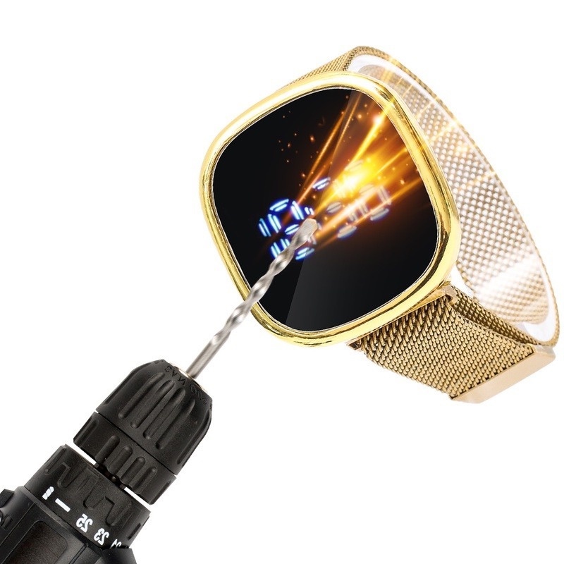 Đồng Hồ Điện Tử Mặt Vuông Có Đèn LED Dây Inox Màu Vàng/Đen Phong Cách Thể Thao Thời Trang Unisex