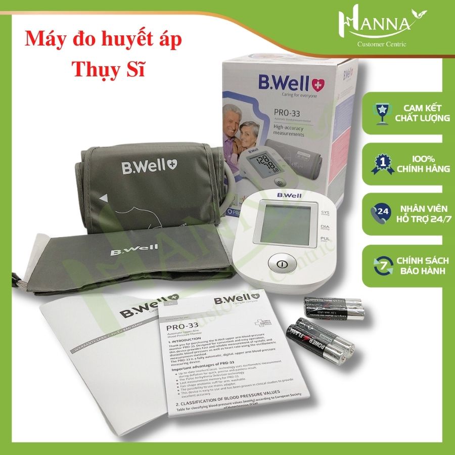 Máy đo huyết áp nhập khẩu Thụy Sĩ, B.Well Pro-33, cảnh báo rối loạn, đột quỵ, đo bắp tay, đo nhịp tim, sử dụng pin AAA