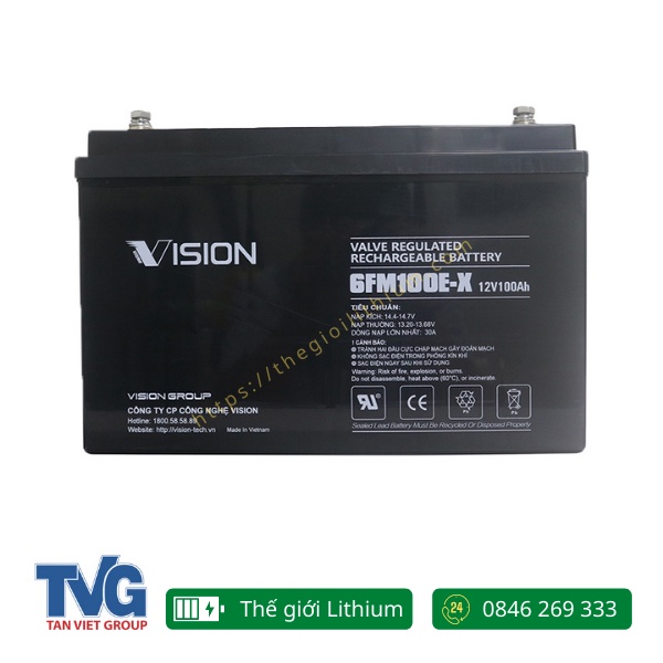 Ắc quy AGM kín khí chính hãng Vision 6FM100E-X 12V 100Ah