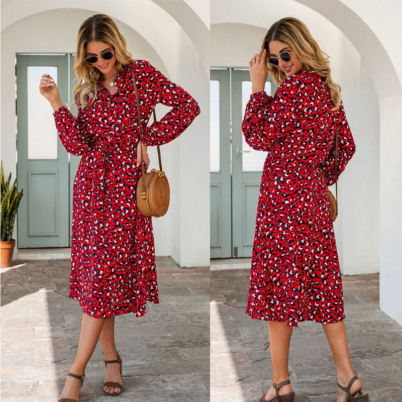 Đầm Chữ A Tay Dài In Họa Tiết Da Báo Sành Điệu Thời Trang Xuân Hè Cho Nữ