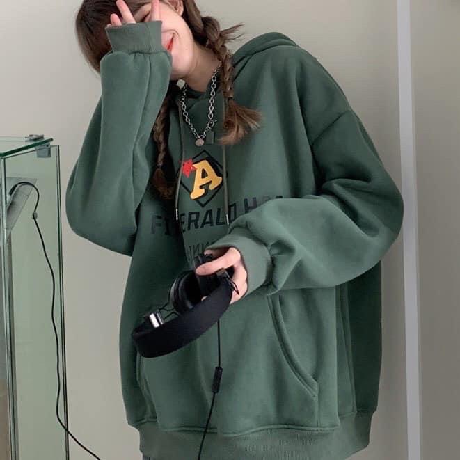 Áo Hoodie Nữ From Rộng Chất Nỉ Chữ A Unisex, Áo Hôdie Nữ