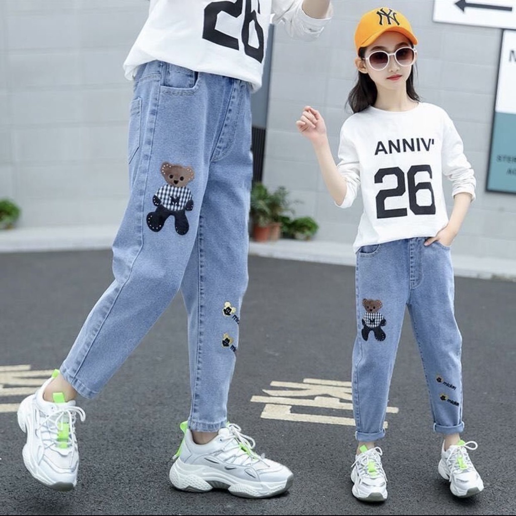 Quần Jeans Ống Rộng Thời Trang Dành Cho Bé Gái 2022