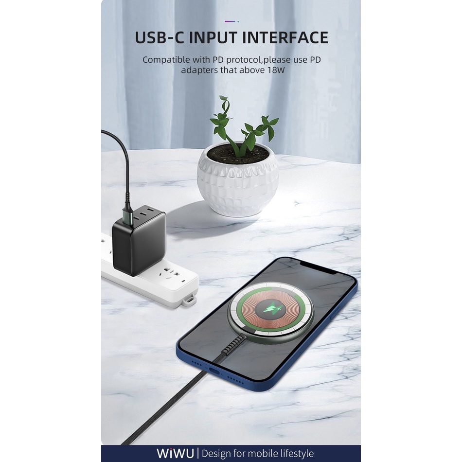 Sạc Wiwu M14 Magnetic Wireless 15W dành cho Smart Phone Hỗ trợ bộ sạc không dây 15W - Hàng chính hãng