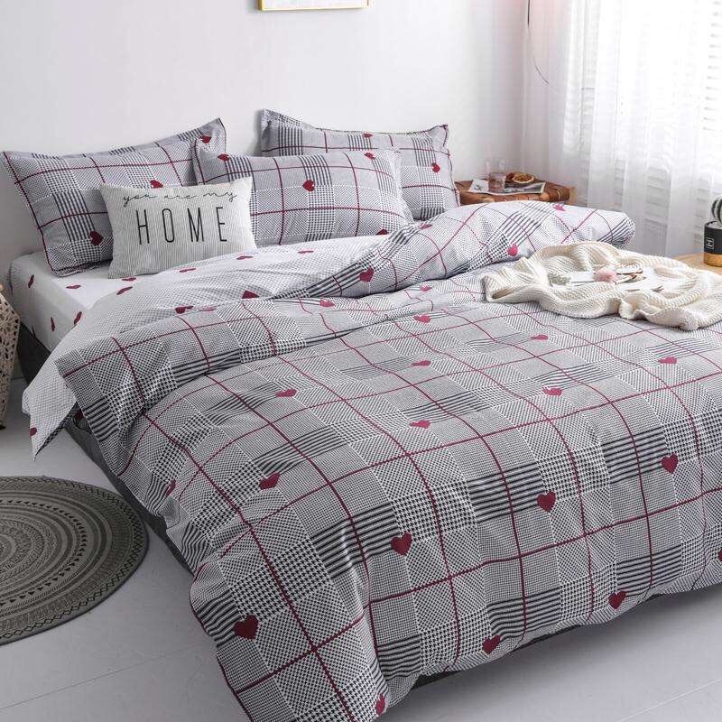 Bộ chăn ga Cotton Poly M2T bedding chăn ga Hàn Quốc họa tiết kẻ tim đủ size miễn phí bo chun