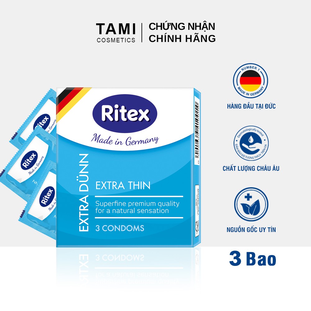 [Mã FMCG8 - 8% đơn 250K] Bao cao su Ritex EXTRA DÜNN – SIÊU MỎNG hàng đầu tại Đức [Hộp 3 chiếc] CÓ CHE TÊN RI-EXTRADUNN3