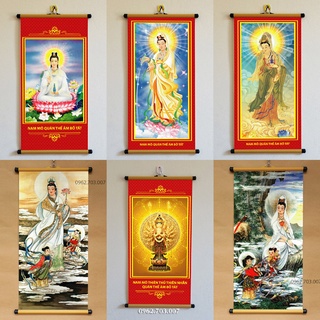 Tranh Phật Giáo treo tường 30x60cm bằng vải phủ bóng cao cấp dày dặn