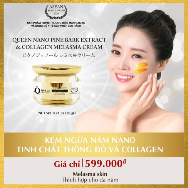 [CHÍNH HÃNG] Kem Ngừa Nám Nano Dưỡng Ẩm Da Tinh Chất Thông Đỏ Và Collagen Trẻ Hoá Da Nhật Bản Queen Japan Cosmetics