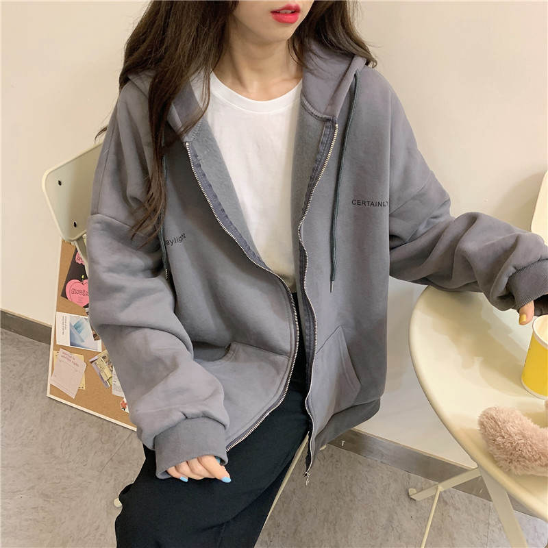 Áo Hoodie Dài Tay 176146Áo Khoác Có Mũ Dáng Rộng Màu Sắc Đơn Giản Cho Nữ