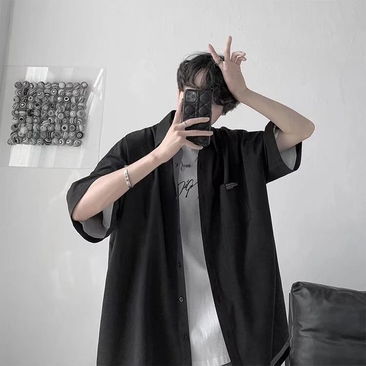 Áo Sơ Mi Tay Ngắn Màu Trơn Cổ Bẻ Phối Nút Đơn Giản Thời Trang Cho Nam Size M-2XL