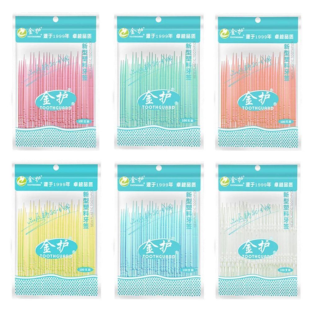 Set 100 Bàn Chải Kẽ Răng AARON1 Hai Đầu Bằng Nhựa Siêu Mềm Nhiều Màu Sắc Dùng Một Lần