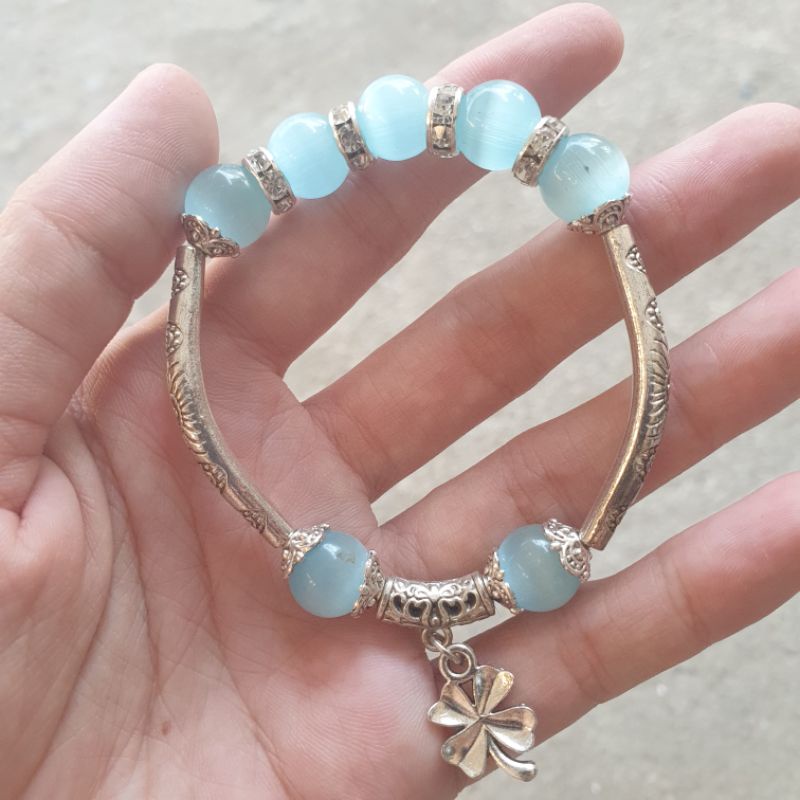 Vòng tay đá mắt mèo charm phụ kiện nhiều màu