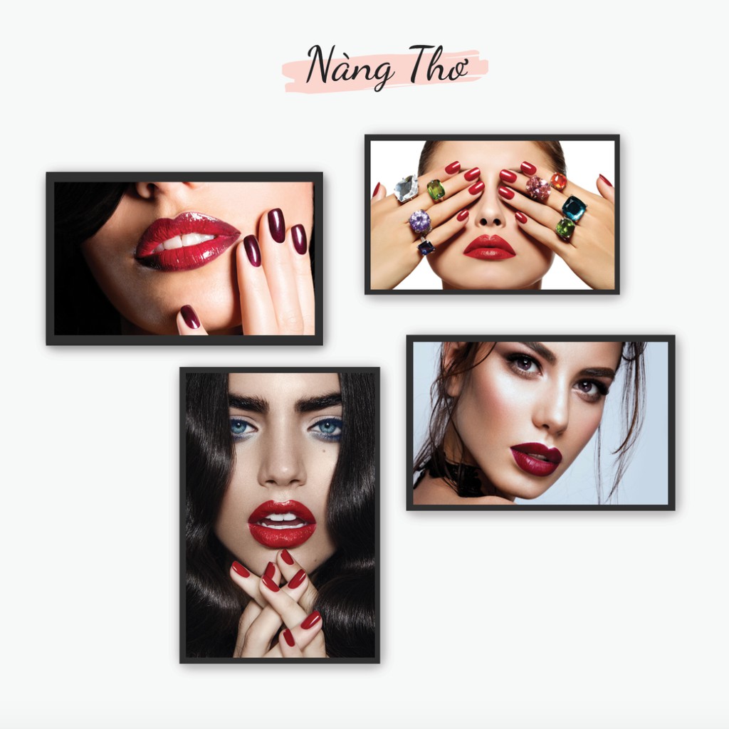 BỘ 4 HÌNH DÁN TIỆM NAILS, SALON TÓC &amp; THẨM MỸ_THIẾT KẾ NÀNG THƠ