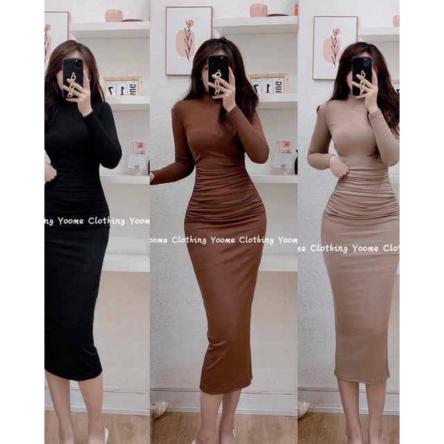 VÁY BODY DÚM CỔ 3 PHÂN CHẤT ĐẸP DÁNG DÀI QUA GỐI MS16781