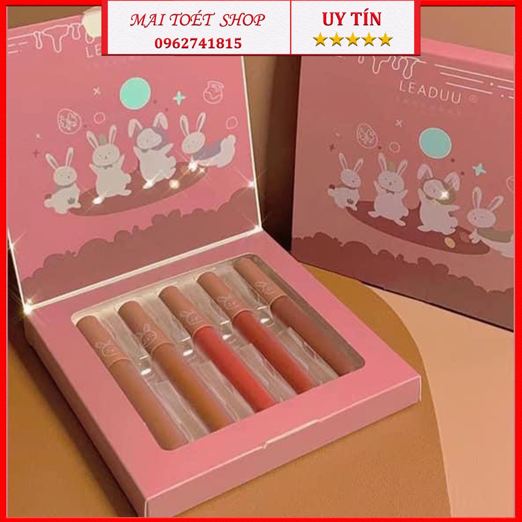 Set 5 Son Kem lì LEADUU Lâu Trôi Mềm Mượt Môi,son nội địa trung