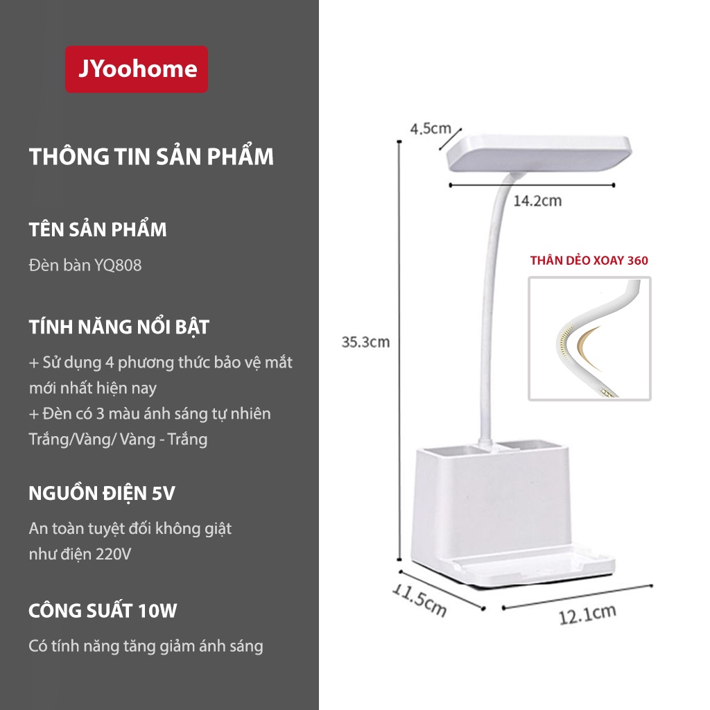 Đèn bàn học, làm việc, đọc sách - 3 màu ánh sáng bảo vệ mắt, đèn học YQ808 - Đèn học để bàn LED Mini siêu sáng